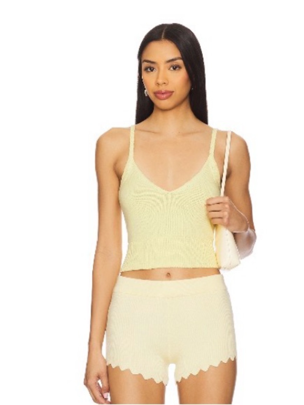 REVOLVE Pale Yellow Knit V-Neck Crop Tank